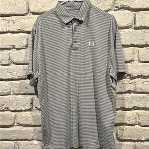 Under Armour Heat Gear, men’s Golf Polo Dr Fit, Exc Cond! Size XL, Grey w/white